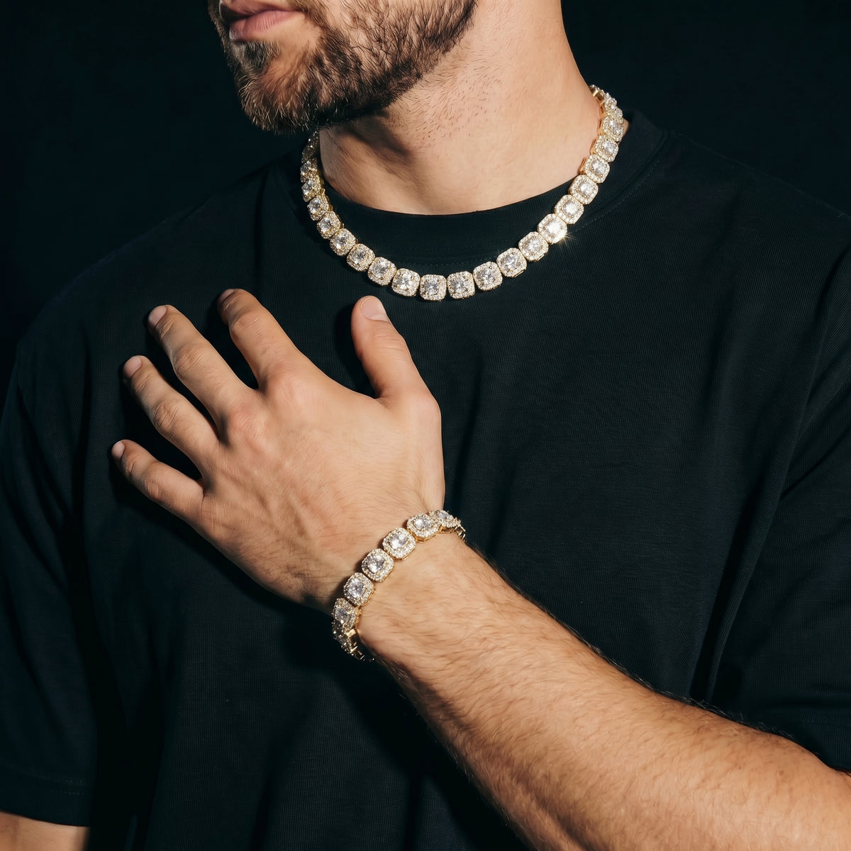 10mm Clustered Tennis Set Gold Zirkonia