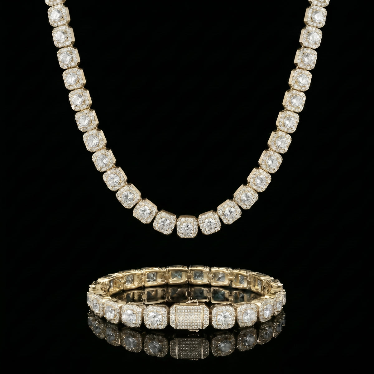 10mm Clustered Tennis Set Gold Zirkonia