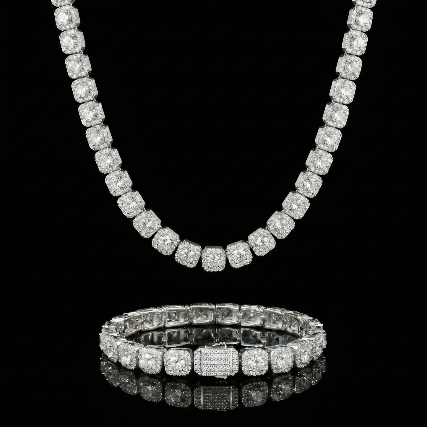 10mm Clustered Tennis Set Moissanite