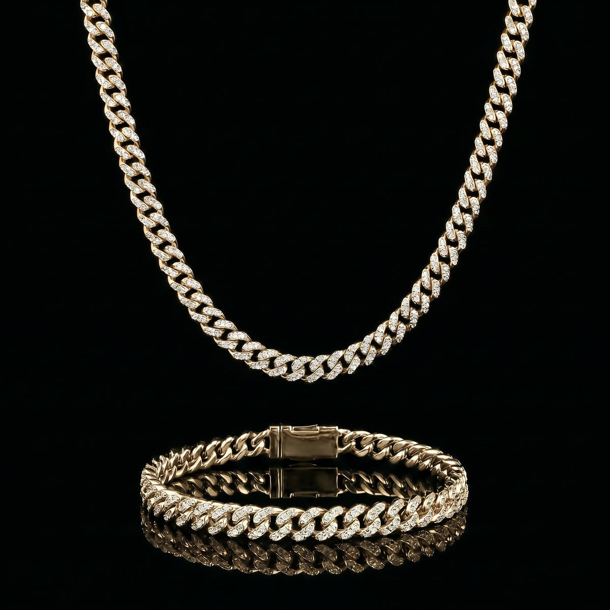 Zirkonia Round Cut Cuban Link Kette & Armband Set – 6 mm