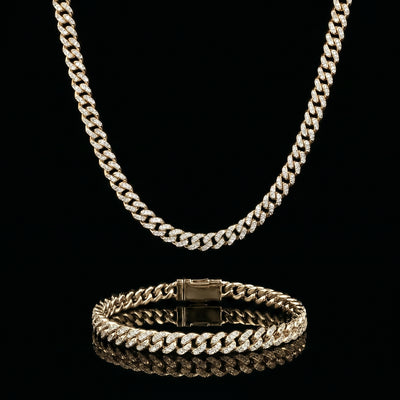Moissanite Round Cut Cuban Link Kette & Armband Set – 6 mm