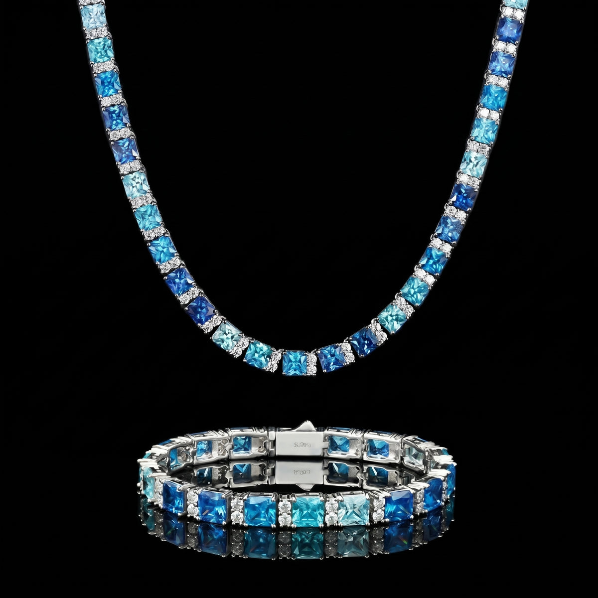 Ocean Blue Tennis Set Moissanite