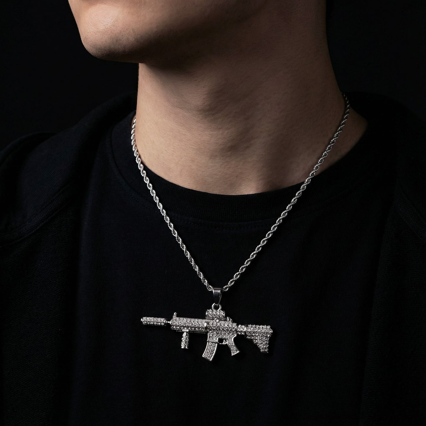 Rifle Anhänger Iced Out Gold/Silber