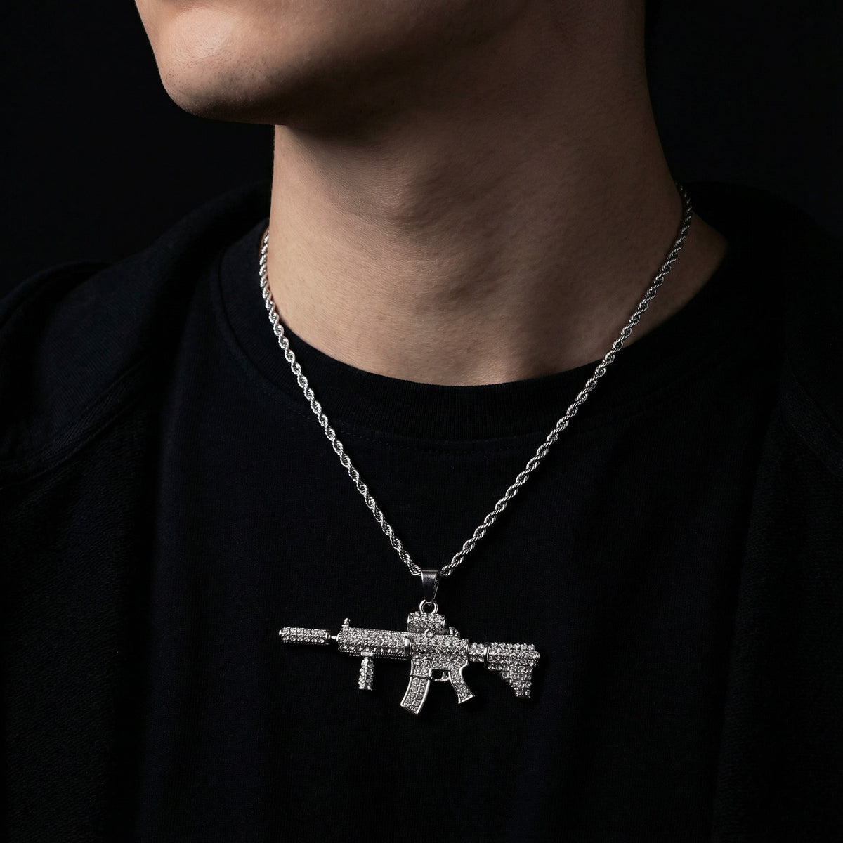 Rifle Anhänger Iced Out Gold/Silber