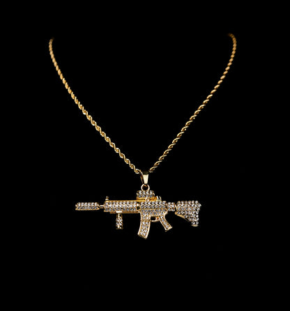 Rifle Anhänger Iced Out Gold/Silber